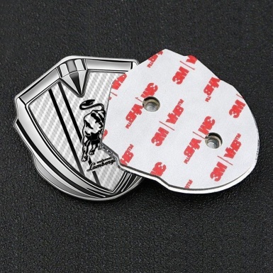 Lamborghini Emblem Fender Badge Silver White Carbon White Stripes Design