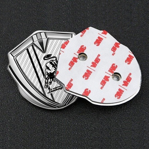 Lamborghini Emblem Fender Badge Silver White Carbon White Stripes Design