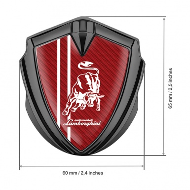 Lamborghini Fender Emblem Badge Graphite Red Carbon White Stripes Design