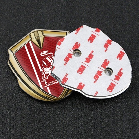 Lamborghini Fender Emblem Badge Gold Red Carbon White Stripes Design
