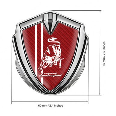 Lamborghini Fender Emblem Badge Silver Red Carbon White Stripes Design