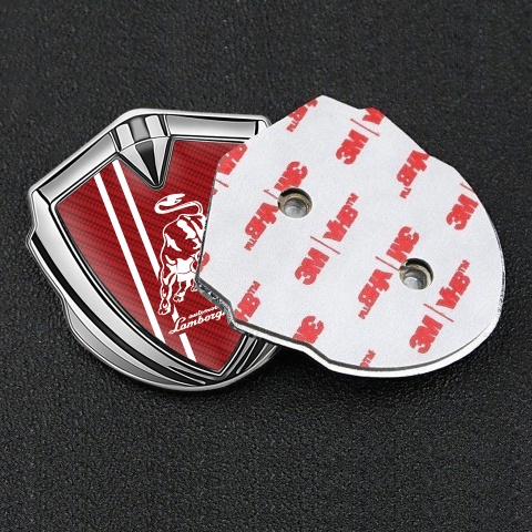 Lamborghini Fender Emblem Badge Silver Red Carbon White Stripes Design