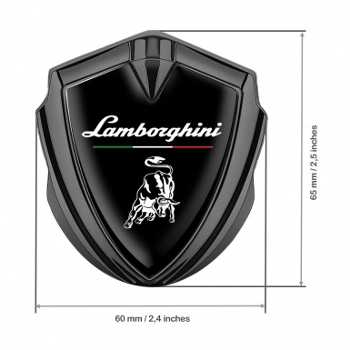 Lamborghini Emblem Trunk Badge Graphite Black White Bull Italian Flag