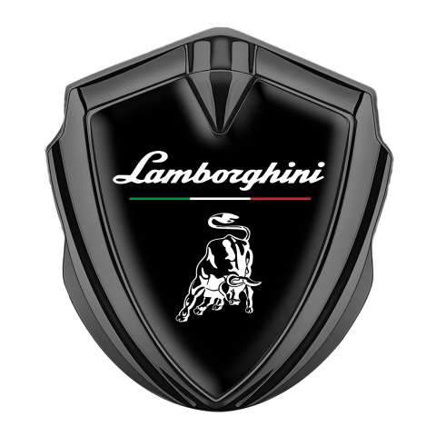 Lamborghini Emblem Trunk Badge Graphite Black White Bull Italian Flag
