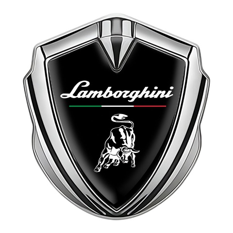 Lamborghini Emblem Trunk Badge Silver Black White Bull Italian Flag