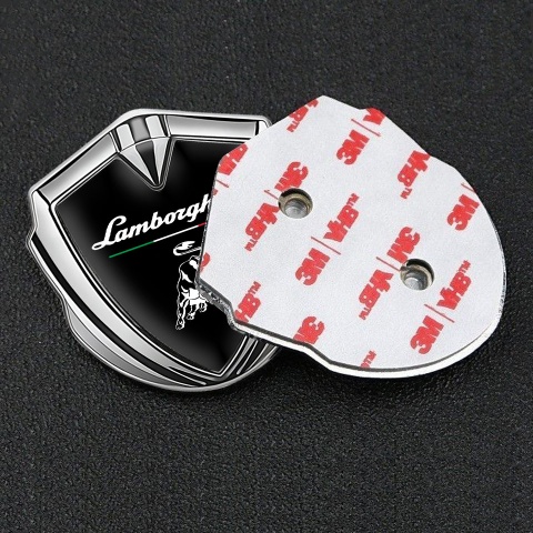 Lamborghini Emblem Trunk Badge Silver Black White Bull Italian Flag
