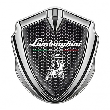 Lamborghini Emblem Badge Silver Dark Grate White Bull Italian Flag