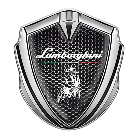 Lamborghini Emblem Badge Silver Dark Grate White Bull Italian Flag