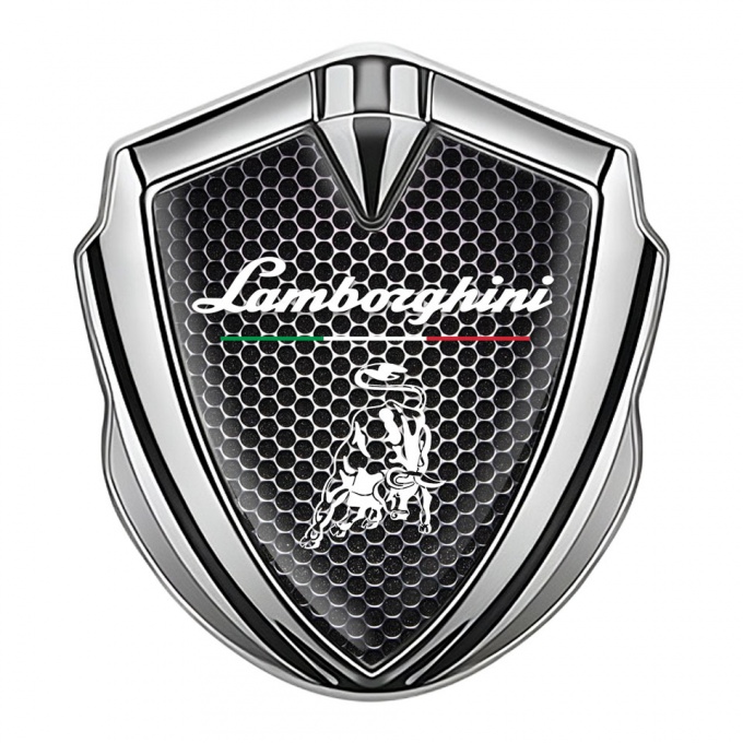Lamborghini Emblem Badge Silver Dark Grate White Bull Italian Flag