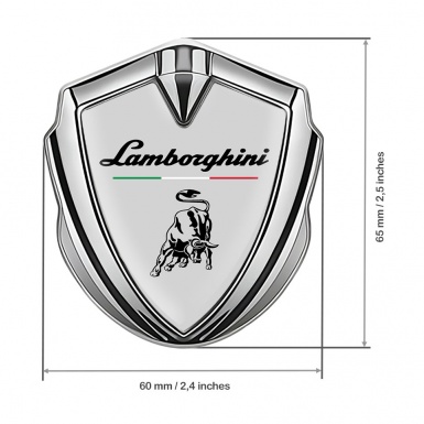 Lamborghini Domed Emblem Silver Grey Fill Black Bull Italian Banner