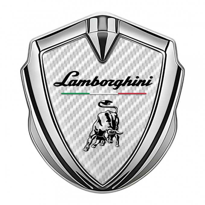 Lamborghini Bodyside Domed Emblem Silver White Carbon Black Logo
