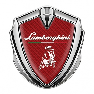 Lamborghini Emblem Car Badge Silver Red Carbon Italian Motif Design