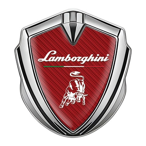 Lamborghini Emblem Car Badge Silver Red Carbon Italian Motif Design