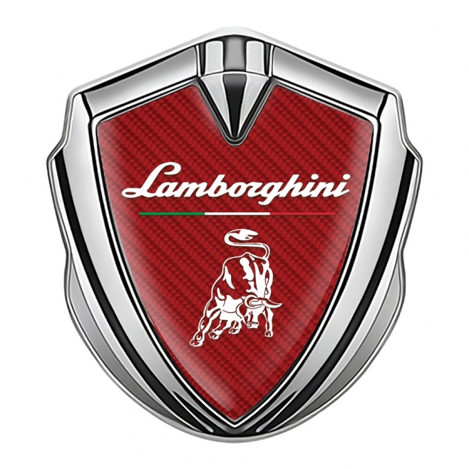 Lamborghini Emblem Car Badge Silver Red Carbon Italian Motif Design