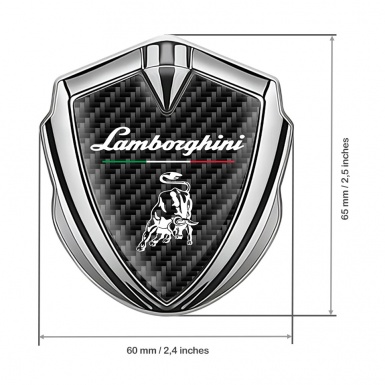 Lamborghini Metal Domed Emblem Silver Dark Carbon Italian Flag Design
