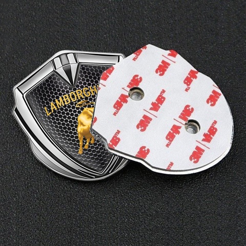 Lamborghini Emblem Badge Silver Steel Grate Sunglow Logo Edition