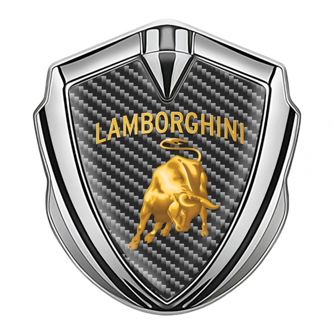 Lamborghini Domed Emblem Silver Dark Carbon Sunglow Logo Design