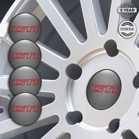 VW GTI Emblems for Center Wheel Caps Carbon Fiber Red Outline Design