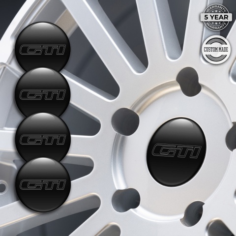 VW GTI Silicone Stickers for Center Wheel Caps Black Base Dark Outline
