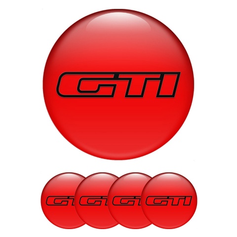 VW GTI Stickers for Center Wheel Caps Red Fill Black Outline Logo