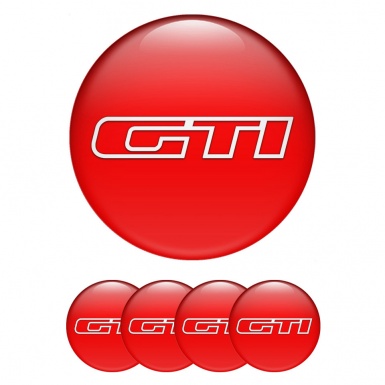 VW GTI Wheel Stickers for Center Caps Red Base White Outline Logo