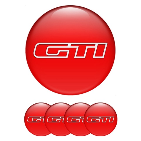 VW GTI Wheel Stickers for Center Caps Red Base White Outline Logo
