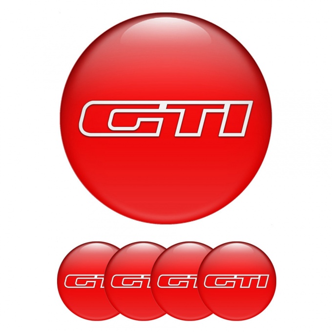 VW GTI Wheel Stickers for Center Caps Red Base White Outline Logo
