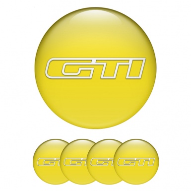 VW GTI Silicone Stickers for Center Wheel Caps Yellow Base White Outline