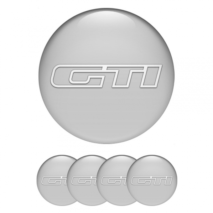 VW GTI Domed Stickers for Wheel Center Caps Grey Base White Outline
