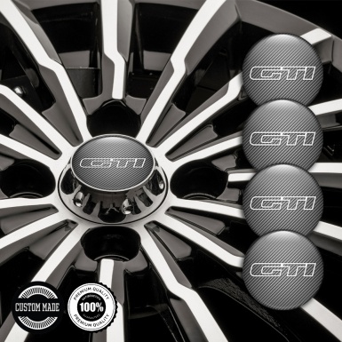 VW GTI Stickers for Wheels Center Caps Carbon Effect White Logo