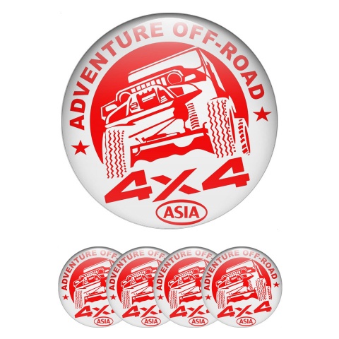 OFFROAD Wheel Stickers for Center Caps White Fill Red Adventure Theme