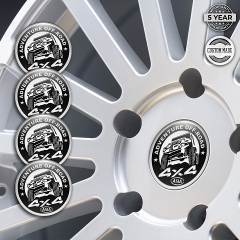 OFFROAD Stickers for Wheels Center Caps White Ring Black Adventure Motif