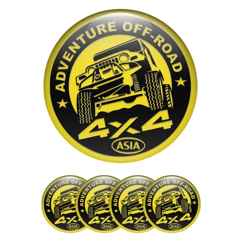 OFFROAD Center Wheel Caps Stickers Yellow Ring Black Adventure Concept