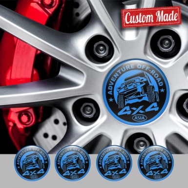 OFFROAD Wheel Stickers for Center Caps Blue Ring Black Adventure Theme