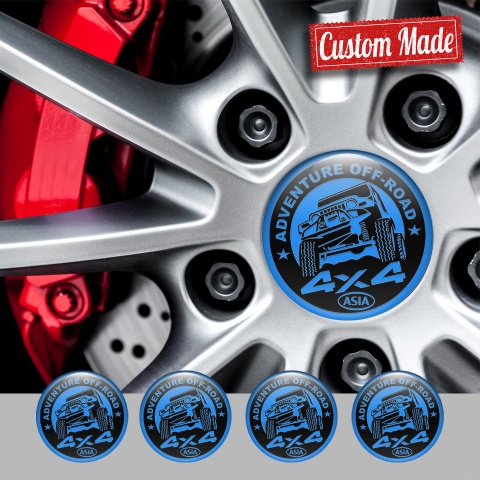 OFFROAD Wheel Stickers for Center Caps Blue Ring Black Adventure Theme