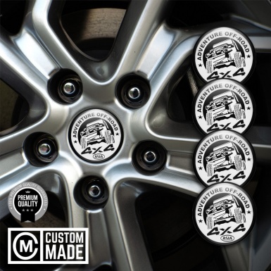 OFFROAD Center Caps Wheel Emblem Black Ring White Adventure Motif