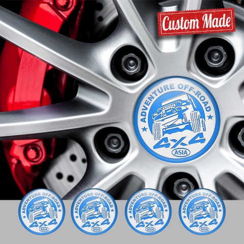OFFROAD Center Wheel Caps Stickers Blue Ring White Adventure Motif