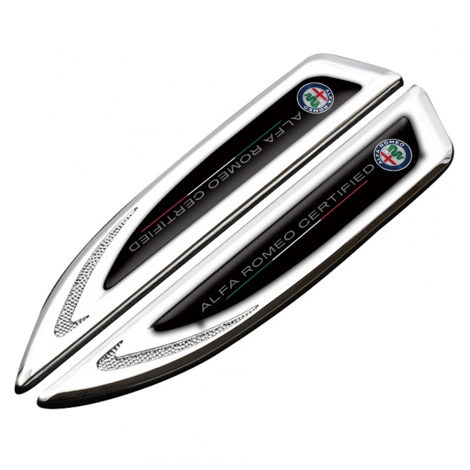 Alfa Romeo Fender Emblem Self Adhesive Silver Black Certified Classic Logo