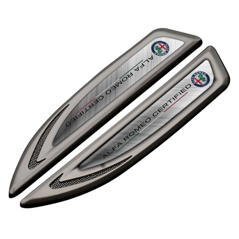 Alfa Romeo Emblem Fender Badge Graphite Brushed Steel Certified Color Logo