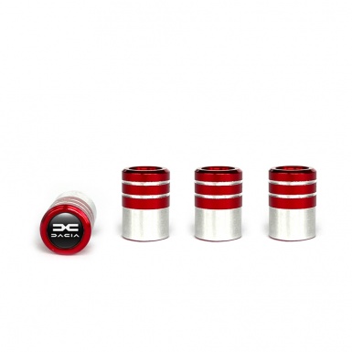 Dacia Valve Caps Red 4 pcs Black Silicone Sticker White New Logo