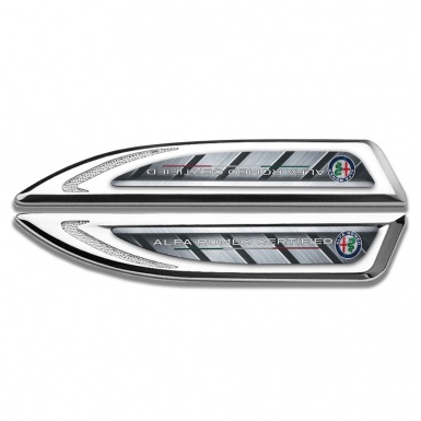 Alfa Romeo Fender Badge Self Adhesive Silver Ribbed Metal Panel Design