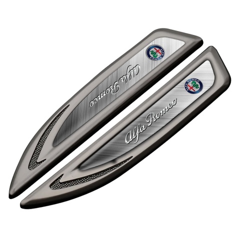 Alfa Romeo Fender Metal Badge Graphite Brushed Aluminum Effect Color Logo