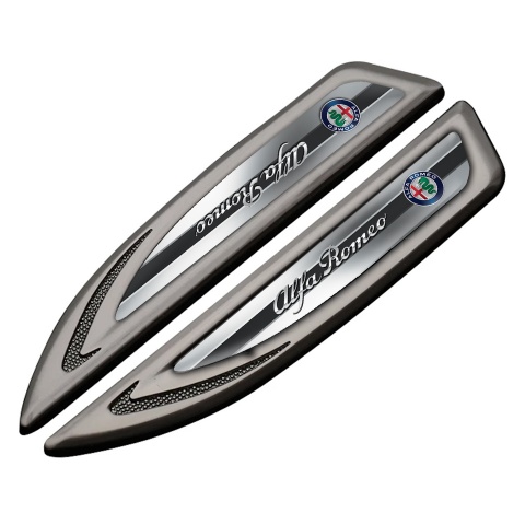 Alfa Romeo Fender Metal Emblem Graphite Gradient Frame Chrome Logo