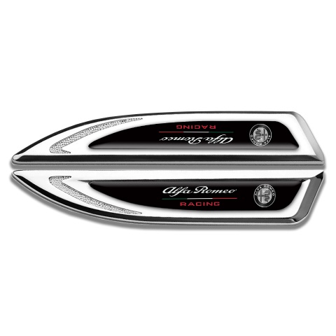 Alfa Romeo Emblem Fender Badge Silver Black Base Racing Edition