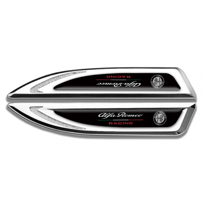 Alfa Romeo Emblem Fender Badge Silver Black Base Racing Edition