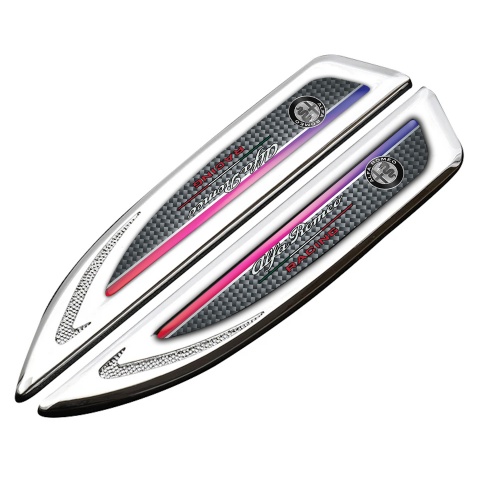 Alfa Romeo Fender Metal Badge Silver Light Carbon Color Gradient Stripe