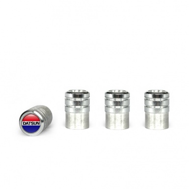 Datsun Valve Caps Aluminum 4 pcs Red Blue Logo Silicone Sticker