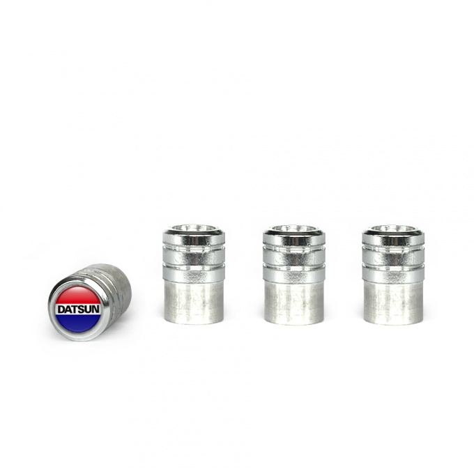 Datsun Valve Caps Aluminum 4 pcs Red Blue Logo Silicone Sticker