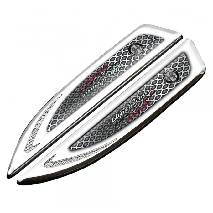 Alfa Romeo Fender Metal Emblem Silver Steel Grate Texture Racing Design