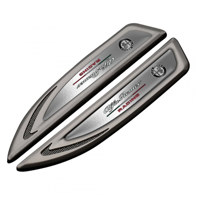 Alfa Romeo Fender Metal Badge Graphite Polished Surface Racing Variant